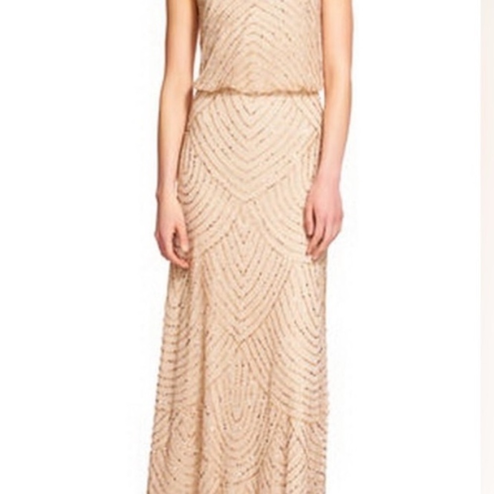 Adrianna Papell | Size 10 | Art Deco Beaded Blouson Gown In Champagne/Gold